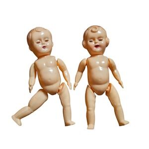 Lot of 2 Vintage Hard Plastic Baby Dolls Made in Hong Kong 5" Antique For Repair